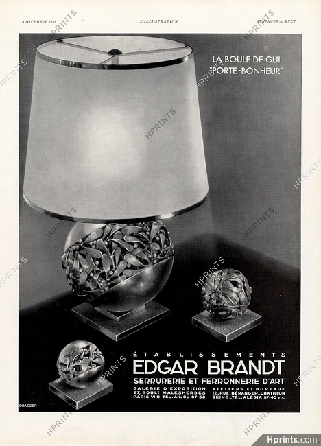 Edgar Brandt 1932 Decorative Arts, Ironworks, Lamps Ball of Mistletoe