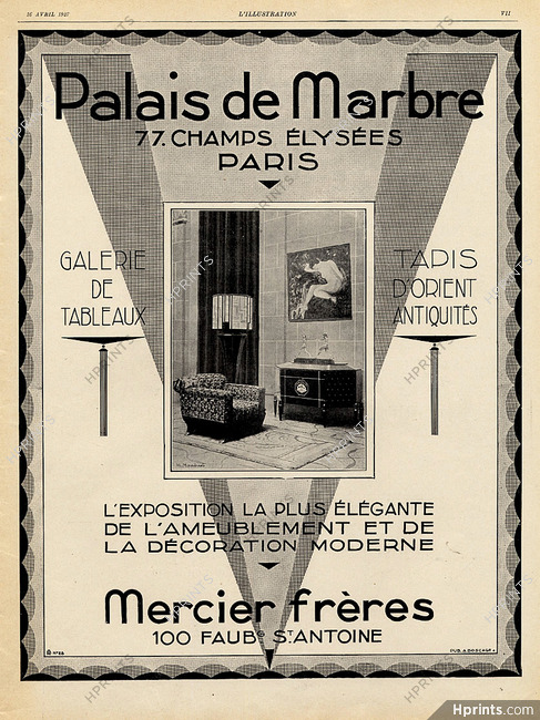 Mercier Frères 1927 Palais de Marbre, Decorative Arts