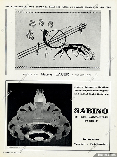 Sabino - Verrier d'Art (Luminaires) 1939 Phot. Dengremont