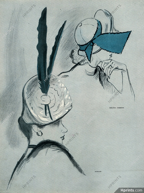 Hélène Corbett & Marthe 1948 Hats, Pinta