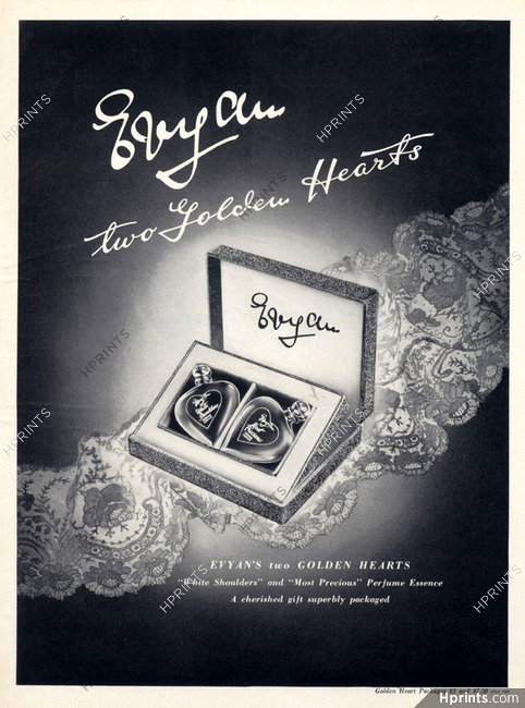 Evyan (Perfumes) 1950 Two Golden Hearts, White Shoulders, Most Precious