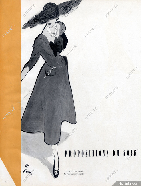 Christian Dior 1947 Evening Dress, René Gruau
