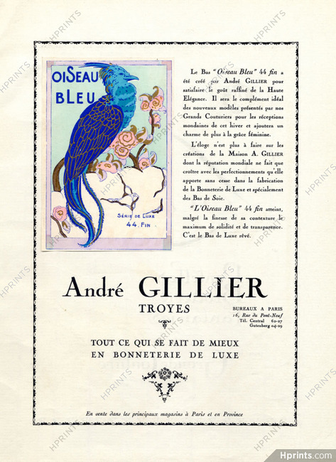 André Gillier (Bonneterie de Luxe) 1923 Blue Parrot