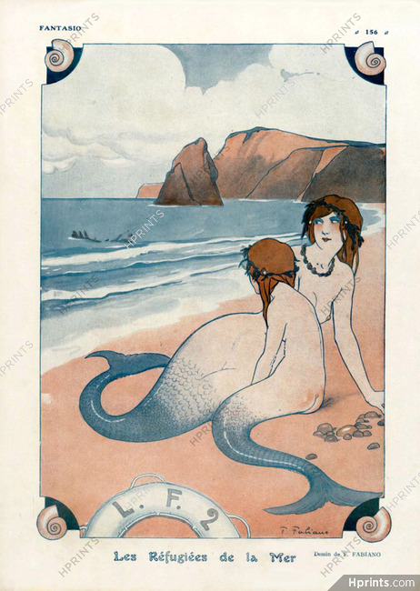 Les Réfugiées de la Mer, 1916 - Mermaids on the beach, Shipwreck, Fabiano