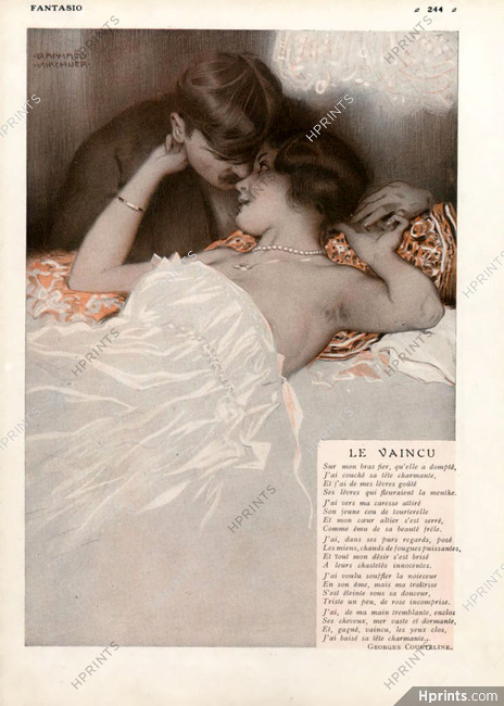Raphaël Kirchner 1913 Sexy Girl Topless Poem Georges Courteline, Lover