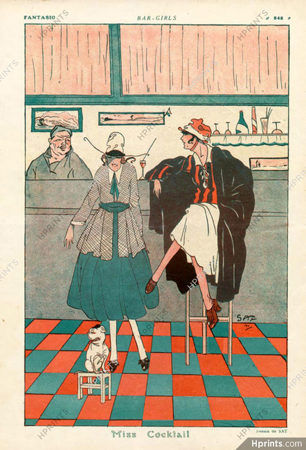 SAT 1916 Bar-Girls, Miss Cocktail, French Bulldog