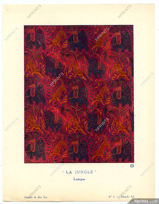 La Jungle, 1920 - Raoul Dufy, Bianchini Férier, Lampas. La Gazette du Bon Ton, n°8 — Planche XL