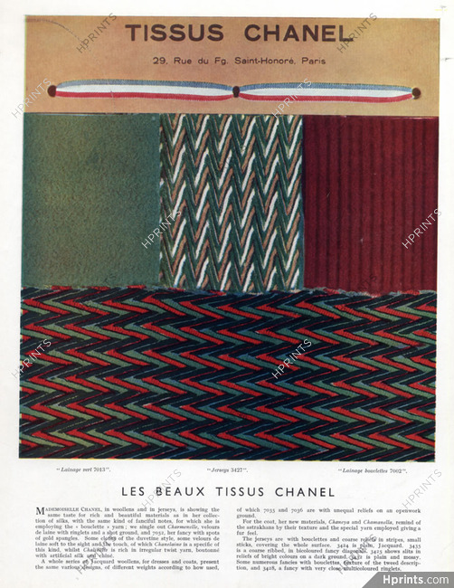 Tissus Chanel (Fabric) 1934 Lainages, Jerseys