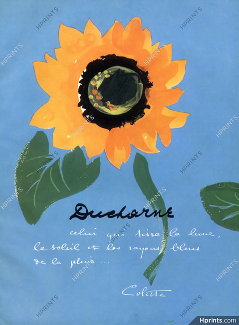 Ducharne 1956 Poem, Colette Autograph Sunflower