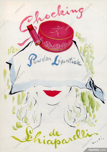 Schiaparelli (Cosmetics) 1945 Lipstick, Powder, Marcel Vertès