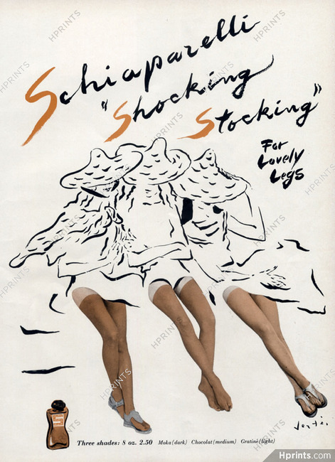 Schiaparelli (Cosmetics) 1943 Three Shades, for Lovely Legs, Vertès