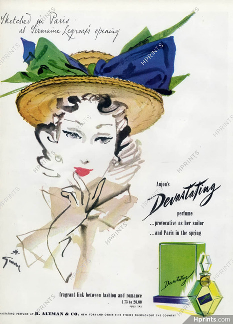 Anjou (Perfumes) 1945 Devastating, Hat Legroux, René Gruau