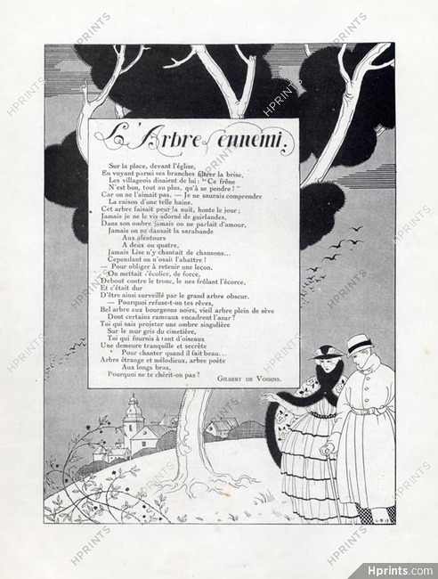 L'Arbre Ennemi, 1919 - George Barbier Poem, World War I, Texte par Gilbert de Voisins