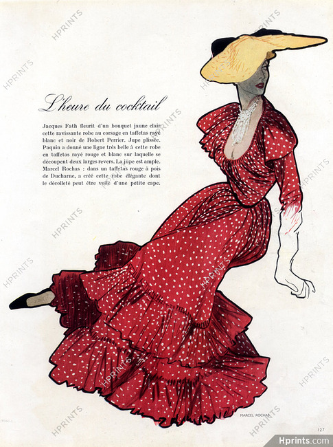Marcel Rochas 1948 Evening Dress, René Gruau