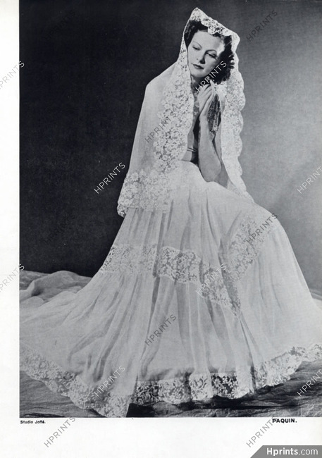 Paquin 1940 Wedding Dress, Photo Joffé — Clipping