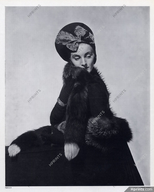 Caroline Reboux 1937 Béret, ruban broché, Renards de Révillon, André Durst