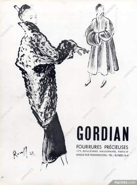 Gordian (Furs) 1947 Fashion Illustration Fur Coat
