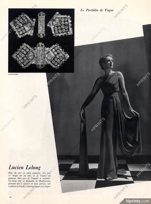 Mauboussin 1936 Clip, Evening Dress Lucien Lelong