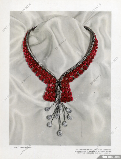 Mauboussin 1937 Necklace Rubies, Collection du Maharajah Holkar D'Indore