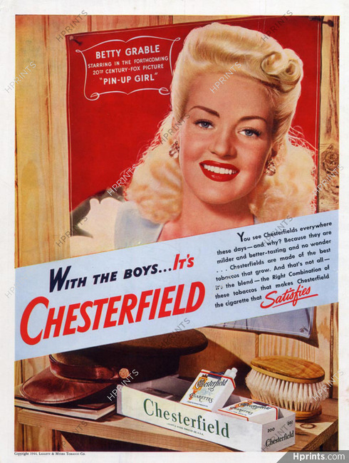 Chesterfield (Cigarettes) 1944 Betty Grable, Pin-up Girl