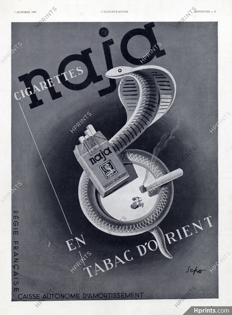 Naja (Oriental Tobacco) 1939 Egyptian Cigarette, Sepo, Snake