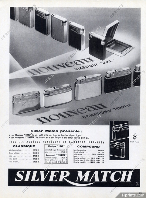 Silver Match 1960 Ref Classique Luxe & Compound Tempête, Lighter