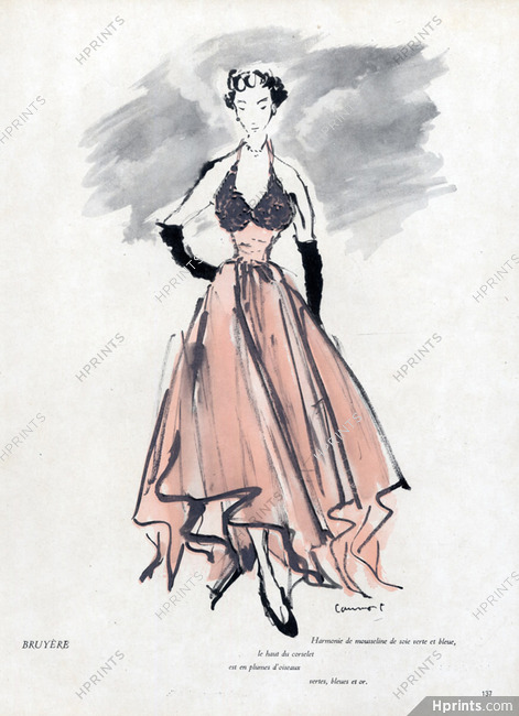 Bruyère 1949 Corselet en plumes d'oiseaux, Evening Gown, Jean-Baptiste Caumont