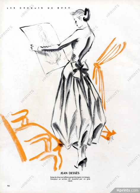 Jean Dessès 1947 Robe de Diner, Fernando Bosc Fashion Illustration