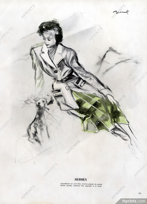 Hermès 1947 Canadienne en cuir, Brénot, Fashion Illustration