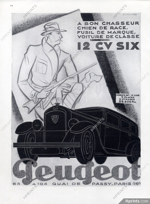 Peugeot (Cars) 1929 12 CV SIX Hunting Dog