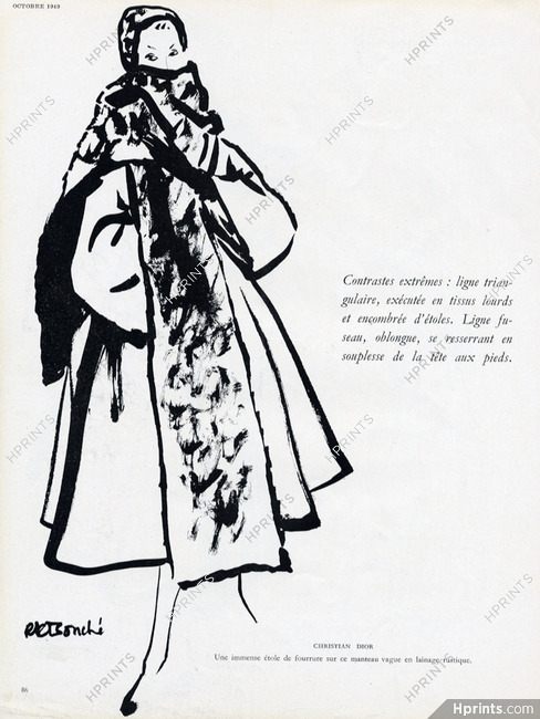 Christian Dior 1949 Coat René Bouché Fashion Illustration