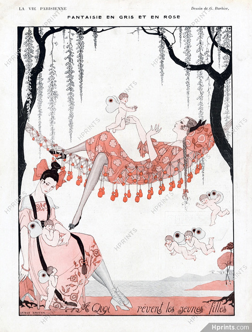 George Barbier 1921 A quoi rêvent les Jeunes Filles, Angels, Hammock