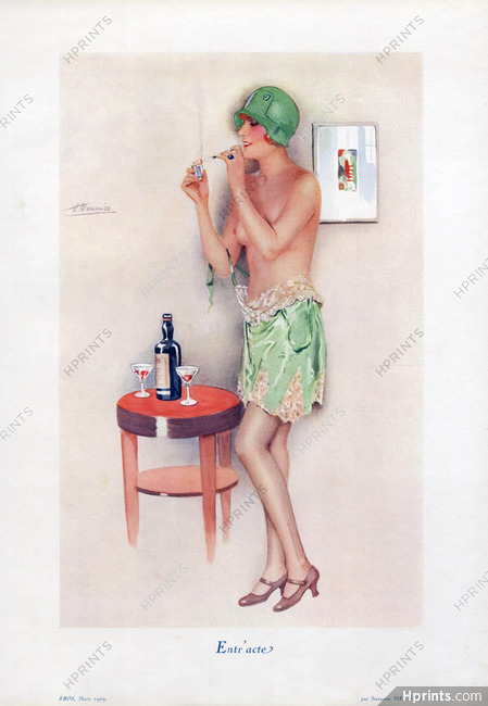 Suzanne Meunier 1929 Entr'acte, Smoker, Sexy Looking Girl, Topless, Lingerie