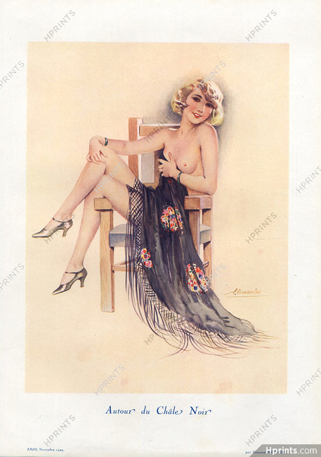 Suzanne Meunier 1929 Autour du Châle Noir - Black Shawl, Topless