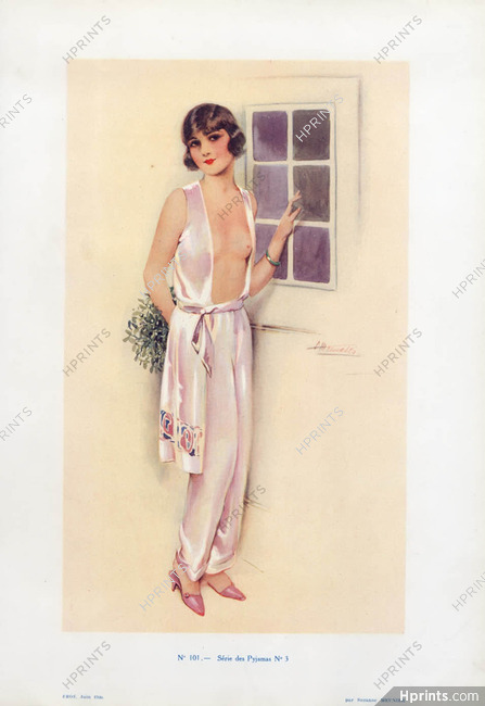 Suzanne Meunier 1930 Série des Pyjamas N°3, Pajamas Lingerie Sexy Charm