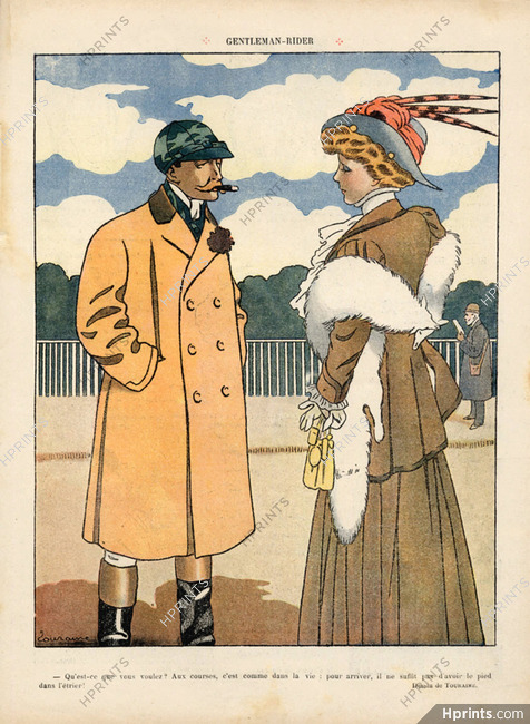Touraine 1908 Gentleman-Rider, Elegant, Fashion Illustration