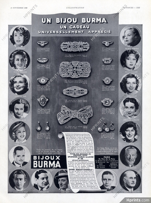 Burma (Jewels) 1938 Portraits Mistinguette, Van Dongen, Damia, Michèle Morgan...