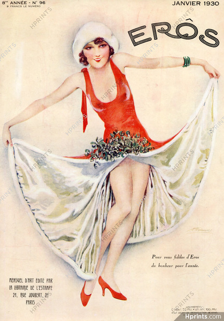 Suzanne Meunier 1930 Happy New Year Mistletoe