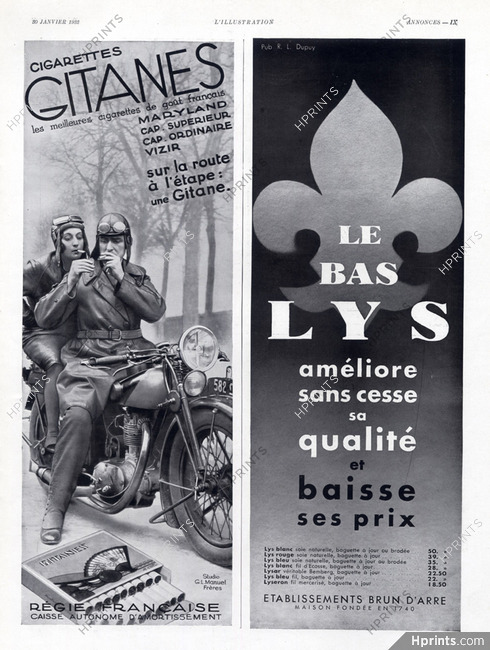 Gitanes (Tobacco smoking) 1932 Motorbike