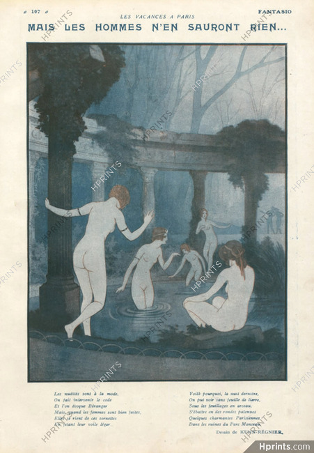 Mais les hommes n'en sauront rien, 1923 - Kuhn-Régnier Au Parc Monceau, Women Bathing At Night