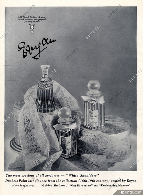 Evyan (Perfumes) 1951 Golden Shadows, Gay diversion, Lace