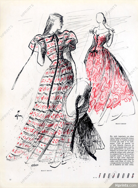 Maggy Rouff 1946 Evening Summer Dresses, René Gruau