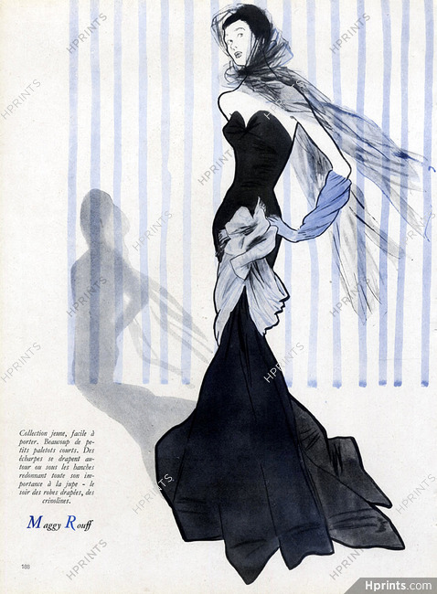 Maggy Rouff 1947 Evening Gown, René Gruau