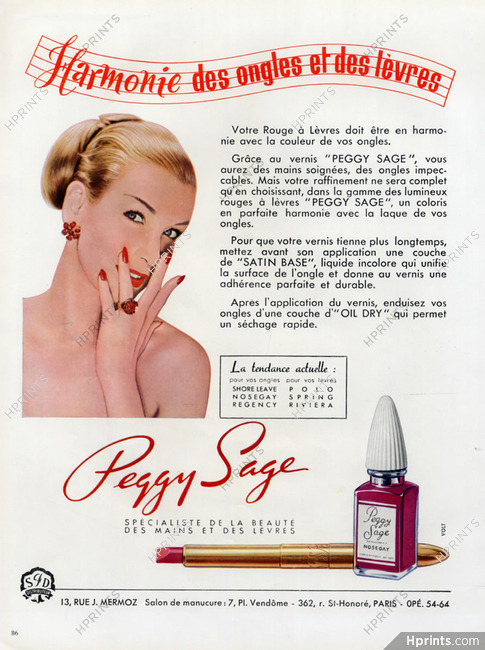 Peggy Sage (Cosmetics) 1951 Lipstick, Nail Polish