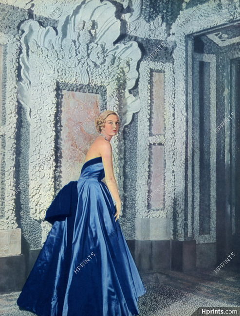 Jacques Griffe 1953 Evening Gown, Style Baroque, Backless