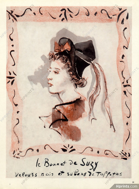 Suzy (Millinery) 1937 Velvet Bonnet, Christian Berard