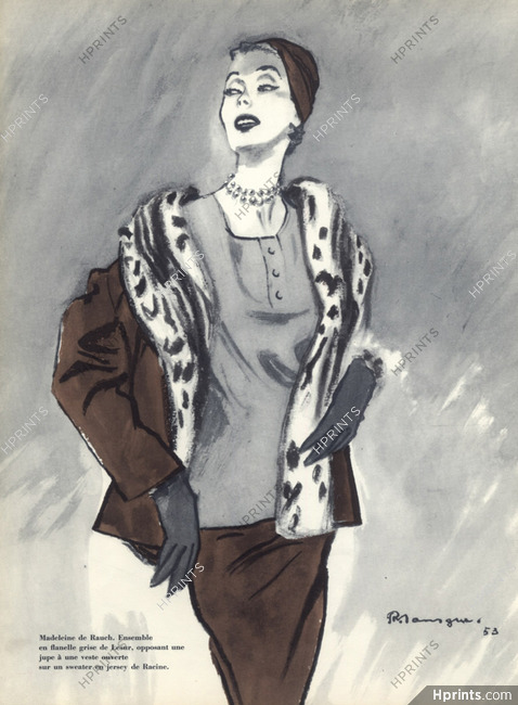 Madeleine de Rauch 1953 Ensemble en Flanelle, Pierre Mourgue, Winter Suit, Lesur