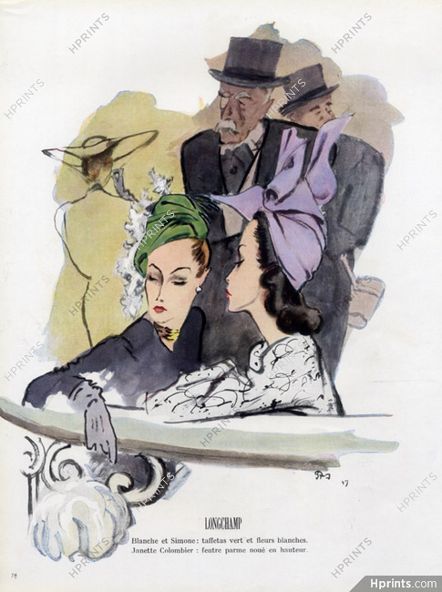 Pierre Mourgue 1947 Blanche et Simone, Janette Colombier, Longchamp, Millinery