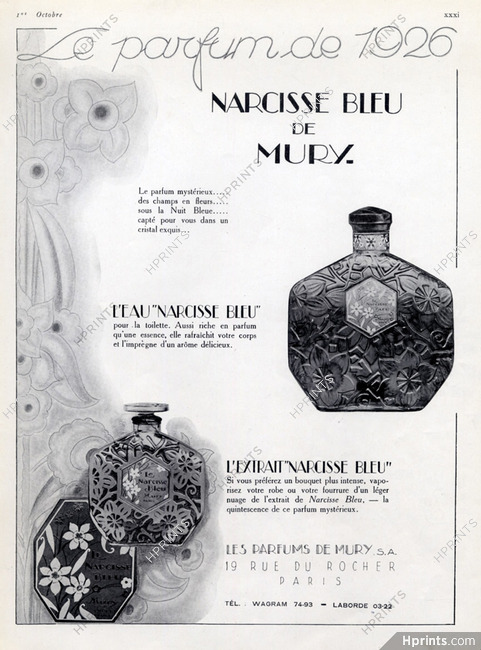 Mury (Perfumes) 1926 Narcisse Bleu Art Deco Style