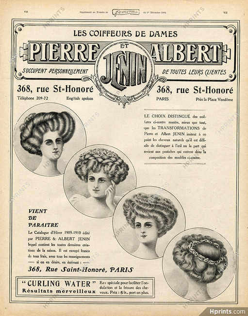 Pierre & Albert Jenin (Hairstyle) 1909 Hairpieces, Hairstyle